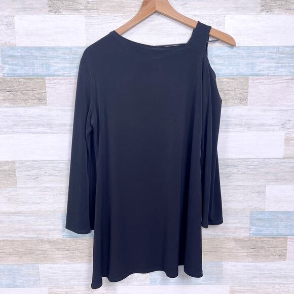 Clara Sun Woo Asymmetric Cold Shoulder Longline Blouse Black Womens Small - Picture 4 of 7